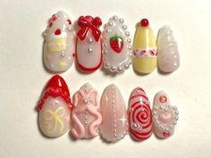 #sweetnails #cutenails #pressonnails #nails #nailart #nailsofinstagram #nailsrtist #cakenails #nailinspo #naildesign #3dnail #charms Food Inspired Nails, Christmas Nail Charms, Miu Miu Nails, Shojo Nails, Dessert Nails Designs, Cake Nails Design, Apple Pie Nails, Cute Nails With Charms, Snack Nails