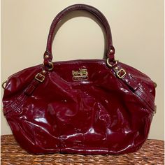 Very Gently Usedlarge Coach Sophia 15915 Crimson Red Patent Leather Bag. Includes Shoulder Strap. Smoke Free Home Patent Leather Bag, Bags Coach, Crimson Red, Coach Bag, Bags Designer Fashion, Leather Purse, Leather Purses, Coach Bags, Patent Leather