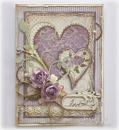 a card with two hearts and flowers on it