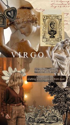 a collage of photos with the words virgo on it and an image of a woman