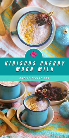 Hibiscus Cherry Moon Milk Cherry Moon Milk, Honey And Turmeric, Cherry Moon, Moon Milk, Tart Cherry Juice, Favorite Dessert Recipes, Cherry Juice, Cherry Tart