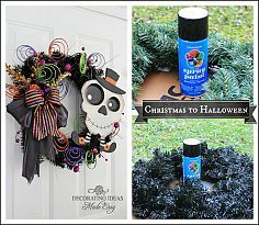 a wreath with a skeleton on it and a bottle of deodorant