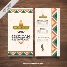 a mexican restaurant menu on a wooden table