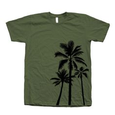 Graphic Tees Men Palm Tree Tshirt Screen Print Crew Neck 100% Cotton, Tree Shirt, White T-shirt, Short Sleeve Hand pressed in California by Couth. Fine Jersey Short Sleeve T Fine Jersey (100% Cotton) construction (Heather Grey contains 10% Polyester). How to order: Please Select your T-shirt's size and color at checkout from the drop down menu and be sure to use size chart and color availability. Available sizes: S, M, L, XL, XXL We use water base ink and discharge base ink that gives the shirt Green Casual Camp Shirt With Crew Neck, Casual Green Camp Shirt With Crew Neck, Green Cotton Crew Neck Camp Shirt, Green Crew Neck Shirt With Front Print, Graphic Tees Men, Tree Tshirt, Cotton Tree, Tree Graphic, Tree Shirt