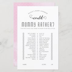 Would She Rather Baby Shower Game Editable Blank Baby Shower Games Zazzle, Would She Rather Baby Shower Game, Would Mommy Rather Game, Who Knows Mommy Best Baby Shower Game, Classy Baby Shower Games, Baby Shower Question Game, Simple Baby Shower Games, Baby Shower Questions, Mom Quiz