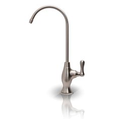 a stainless steel faucet with the handle extended to it's left side