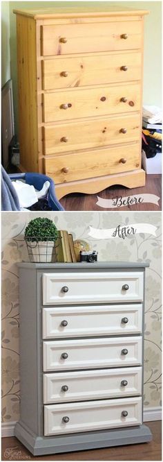 the before and after of an old dresser