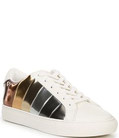 From Kurt Geiger London&#x2C; the Lane Stripe Mirror Metallic Rainbow Sneakers feature:Leather upperMetallic rainbow stripe designLace-up closureFabric liningRubber outsoleApprox. 0.98" platform heightImported. Metallic Rainbow, Rainbow Sneakers, The Lane, Kurt Geiger, Dillard's, Rainbow Stripes, Stripes Design, Casual Sneakers, Womens Shoes Sneakers