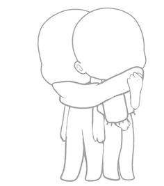 a drawing of a person hugging another person with their arms around each other, both looking down at the ground