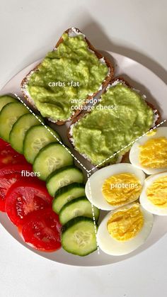 an egg, tomato, cucumber and hard boiled eggs are arranged on a plate