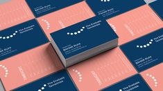 several business cards stacked on top of each other with dots and lines in the middle