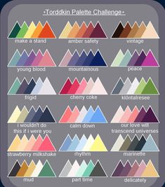 an info sheet showing the different colors of mountains and valleys in each color scheme, with text