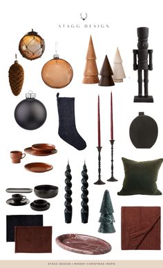 an assortment of christmas decorations including candles, ornaments and other items for the holiday season