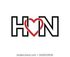 the letter hn with a heart in it's center is black and white