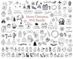 merry christmas svg bundle with lots of hand drawn doodles and other holiday related items