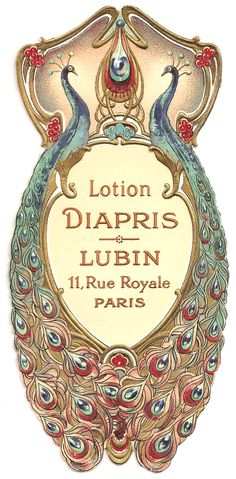 a sign with two peacocks on it that says lotion diappis lubin