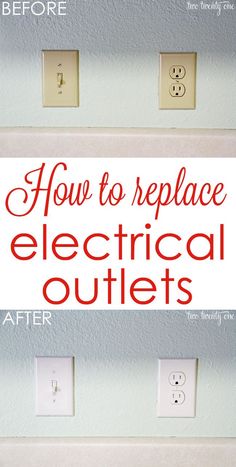 an electrical outlet with the words how to replace electrical outlets in red and white lettering