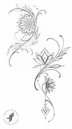 an artistic tattoo design with flowers and swirls