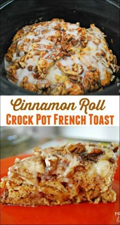 the crock pot french toast is ready to be eaten and served in the slow cooker