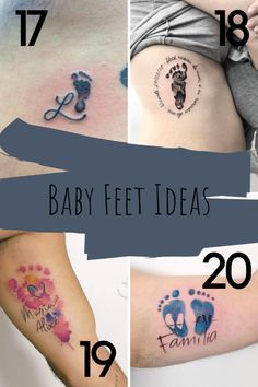 baby feet and numbers on the side of their stomachs are shown in this collage