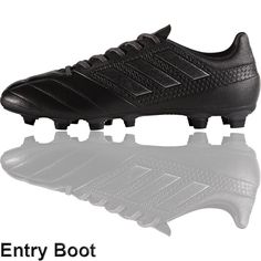 a pair of black soccer shoes with the words entry boot on it and an image of a