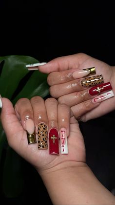 Latto tour, latto concert nails, latto nail inspo, 777 nails, cheetah and red nails Big Latto Nails, Cheetah Print Stiletto Nails, Cheetah Nails With Red, Leopard Print French Tip Nails, Cheetah And Red Nails, 19th Birthday Nails Ideas, Red Cheetah Print Nails, Red Animal Print Nails, Red And Leopard Print Nails