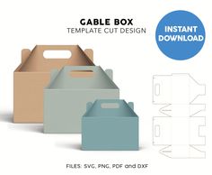 three cardboard boxes with the text cable box template cut design files svg, png, dxf