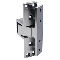 an aluminum door hinge with three holes and two screws on each side,