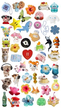 a bunch of different types of toys and animals on a white background with the words happy birthday