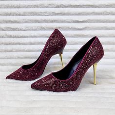 4" (10.2cm) Steel Stiletto Heel Pointed Toe Pump With Burgundy Glitter Brand New Pleaser Brand Item Burgundy 4-inch Heels For Evening, Party Court Shoes With 4-inch High Heel, Elegant Red Heels For Party Season, Sparkling Pointed Toe Heels For Party, Glamorous Closed Toe Court Shoes For Party, Glitter High Heels For Cocktail, Pointed Toe Court Shoes With 4-inch Heel For Party, Party Court Shoes With 4-inch Heel And Pointed Toe, Sparkling Pointed Toe Heels For Cocktail