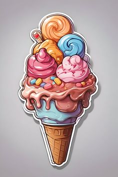 an ice cream cone with different flavores on it's top and bottom half