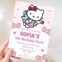 Editable Hello Kitty invitation template featuring vibrant colors and playful design elements Hello Kitty Themed Birthday Party, Hello Kitty Birthday Invitation, Hello Kitty Invitation, Hello Kitty Invitation Card, Hello Kitty Birthday Invitations, Hello Kitty Invitations, Kids Invitation, Hello Kitty Birthday Party, Hello Kitty Birthday