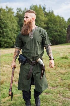 Medieval Fantasy Clothing, Norse Clothing, Norse People, Viking Tunic, Viking Men, Green Tunic