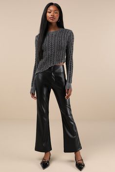 Strut through the hustle and bustle in style with the Lulus City Status Black Vegan Leather Mid-Rise Bootcut Pants! Slightly stretchy vegan leather shapes these must-have pants with a mid-rise fit and a banded waist with a hidden zip fly and twin clasp closures. The boot-cut silhouette features decorative welt pockets before ending at slightly flared, ankle-length hems. Fit: This garment fits true to size. Length: Ankle length. Size medium Inseam: 29.00 Front Rise: 12.00 Waist: Fitted - very fit Bootcut Pants, The Hustle, Black Vegan, Bottom Clothes, Vegan Friendly, Welt Pockets, Bottoms Pants, Ankle Length, The Struts