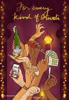 a poster with many different hands holding money and wine bottles in each other's hands