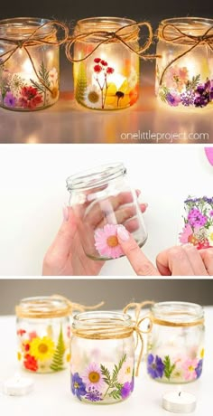 mason jars with flowers painted on them