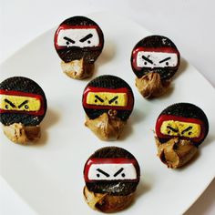 there are six cookies decorated to look like ninjas