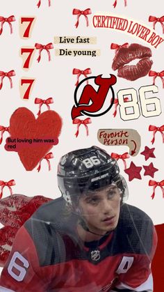 an image of a hockey player with red lipstick on his face and the number 89