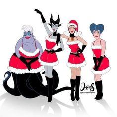 three cartoon characters dressed up as santa claus and the catwoman from disney's animated movie