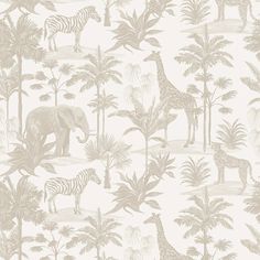 an elephant, giraffes and zebras are depicted in this wallpaper