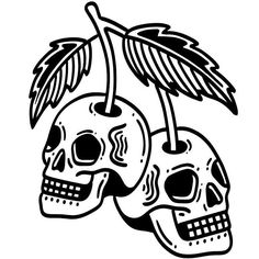 two skulls with leaves on their heads