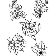 some flowers are drawn in black and white