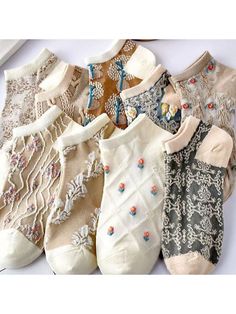 9pairs/set Women's Thin Short Socks, Spring, Summer, Retro, Japanese Style, Literary, 3d Boat Socks Multicolor    Knitted Fabric Plants,All Over Print    Women Socks & Hosiery, size features are:Bust: ,Length: ,Sleeve Length: Cute Vintage Socks, Forestcore Socks, Fabric Plants, Retro Japanese, Funky Socks, Ankle Socks Women, Summer Retro, Style Japonais, Women Socks