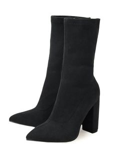 Color:Black \nClosure Type:Side zipper \nInsole Material:Polyester \nLining Material:Polyester \nOutsole Material:Rubber \nUpper Material:Suedette \nSize Fit:True To Size \n High Heel Black, Stretch Boots, Chunky High Heels, How To Stretch Boots, Womens Mid Calf Boots, Classic Boots, Baddie Outfits Casual, Black High Heels, Mid Calf Boots