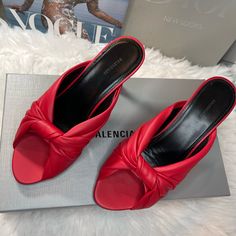 Balenciaga Womens Sandals Was Originally $795 Now $400. Red Sandals With Sculpted Heel And Pointed Toe, Chic Mules With Red Sole, Red Summer Mules With Sculpted Heel, Chic Red Mules With Sculpted Heel, Red Pointed Toe Mules For Evening, Chic Mules With Red Sole And Open Heel, Chic Mules With Open Heel And Red Sole, Chic Open Heel Mules With Red Sole, Red Mules With Padded Heel For Party