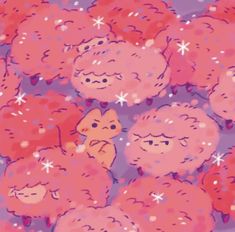 a bunch of pink sheep with snowflakes on them