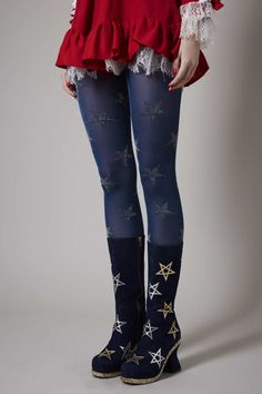 Blue Tights Aesthetic, Star Aesthetic Outfit, Colorful Tights Outfit Aesthetic, Pattern Tights Aesthetic, Fun Tights, Funky Tights Aesthetic, Star Tights, Funky Tights, Navy Tights