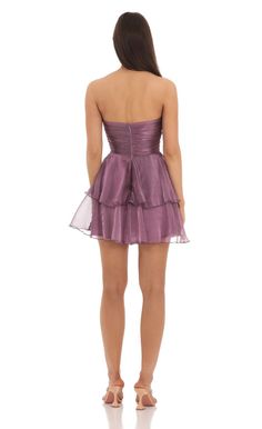 Petal Ruffle Strapless Dress in Purple | LUCY IN THE SKY Strapless Ruffle Dress, Cute Homecoming Dresses, Lucy In The Sky, Casual Day Dresses, Semi Formal Dresses, Dress Inspo, Organza Fabric, Junior Bridesmaid Dresses, Fabulous Dresses