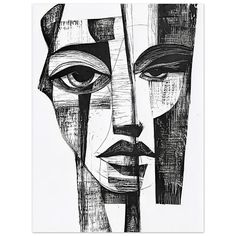 Add a bold touch to your decor with this striking abstract black and white painting. Featuring a unique portrayal of a human with one large and one small eye, and full, beautifully detailed lips, this piece captures a sense of mystery and modern style. The artwork's minimalistic yet powerful design brings an artistic edge to any room, while the high-quality print on premium paper ensures lasting visual appeal. Our premium matte paper is heavier-weight, white, and features a smooth, uncoated finish that feels luxuriously soft to the touch:     Paper Finishing: Matte, smooth, non-reflective surface.     Paper Weight: 200 gsm (80 lb), thickness: 0.26 mm (10.3 mils).     Sustainable Paper: FSC-certified or equivalent paper for sustainability.     Available Sizes: 29 sizes in inches (US&CA) and Human Portrait, Abstract Black And White, Black And White Painting, Portrait Frame, Paper Poster, Abstract Faces, Framed Poster, Wall Art For Sale, Art Abstrait