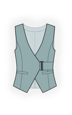 an illustration of a blue vest with a black buckle on the front and back side